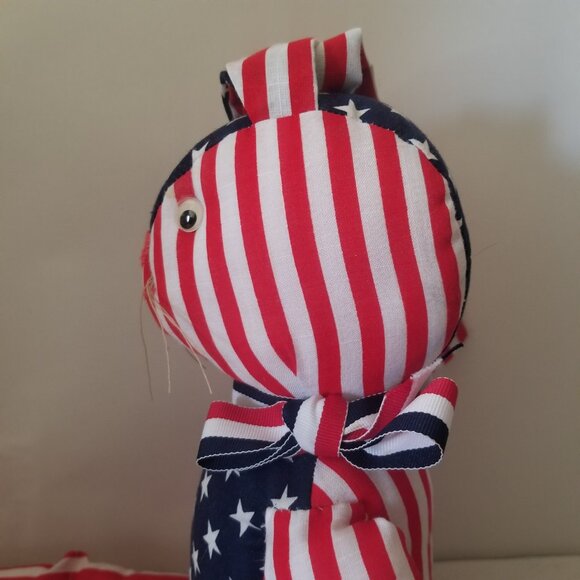 Vtg 1991 Handmade Cloth Patriotic Floppy Ear Bunny Stars and Stripes 20" Plush - Picture 7 of 15